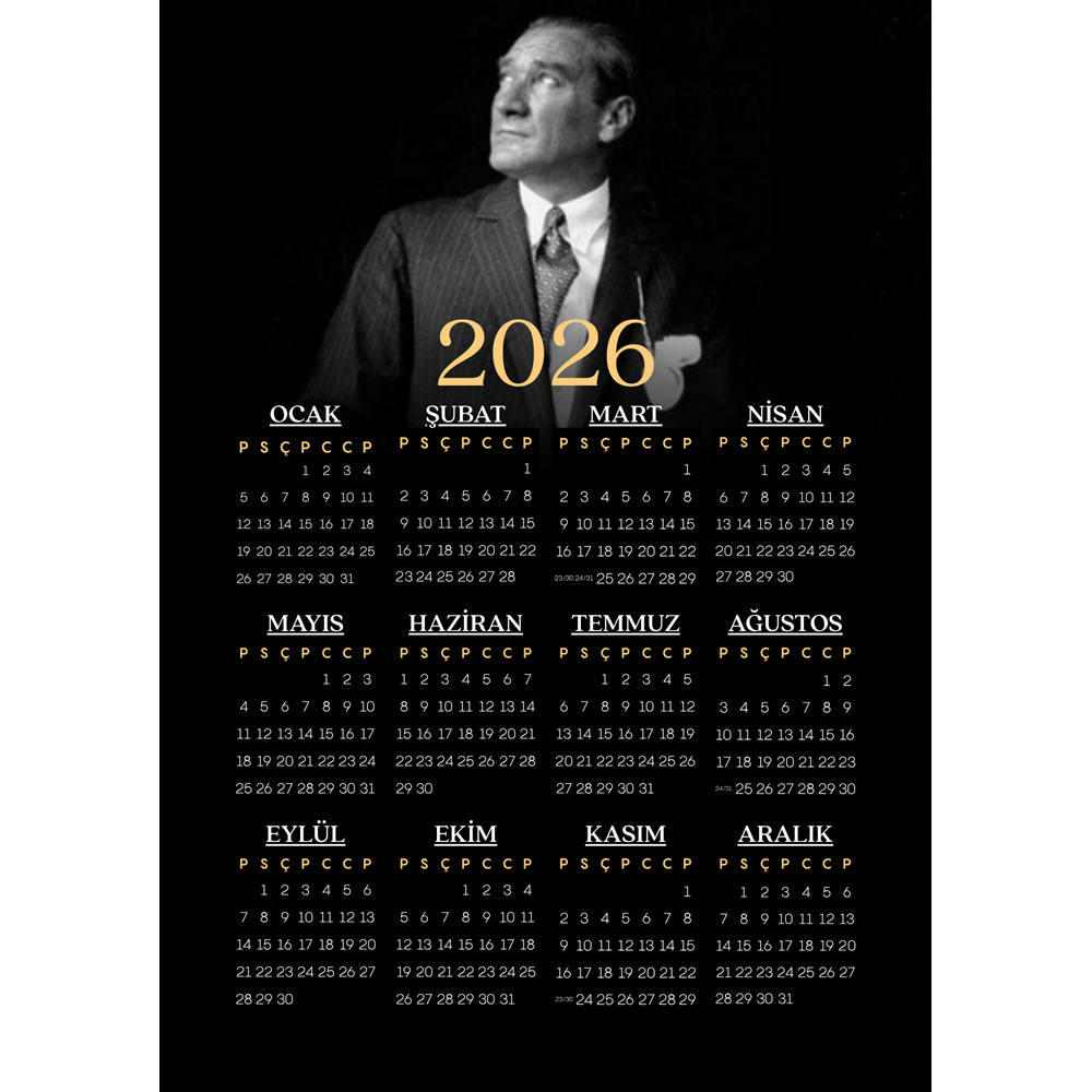 2026 ATATÜRK TAKVİM ( 30cm x 42cm ) A3