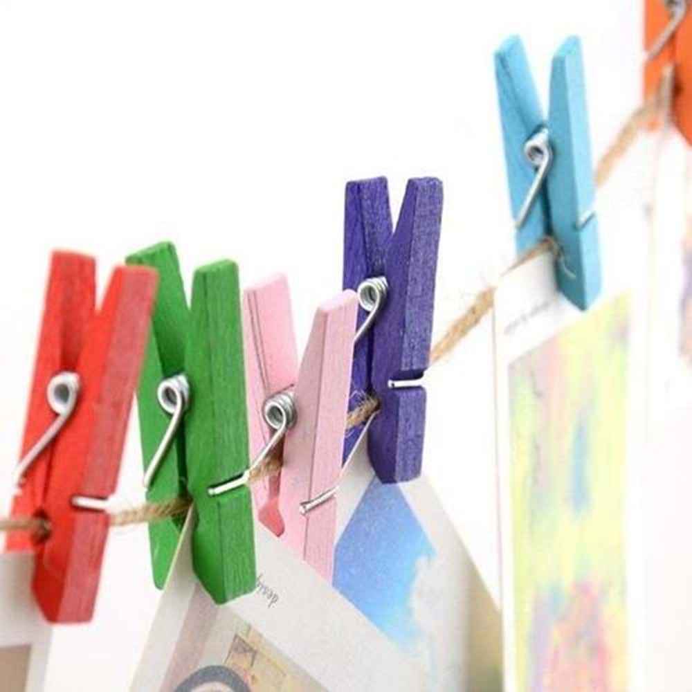 Cancopy Rengarenk Ahşap Fotoğraf Mandalı (1 Adet) + 1 Metre Kraft İp Hediye