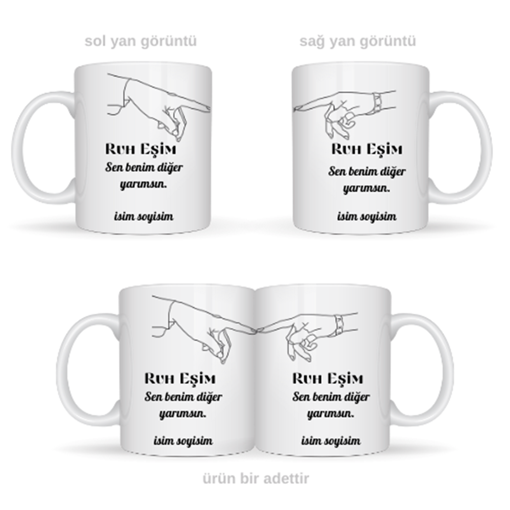Sevgiliye özel ruh eşim temalı kupa bardak