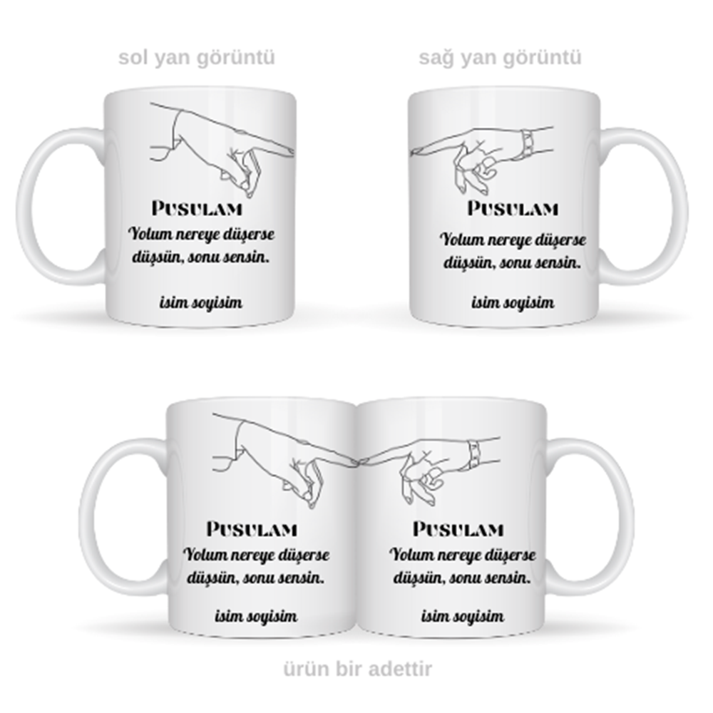 Sevgiliye özel pusulam temalı kupa bardak