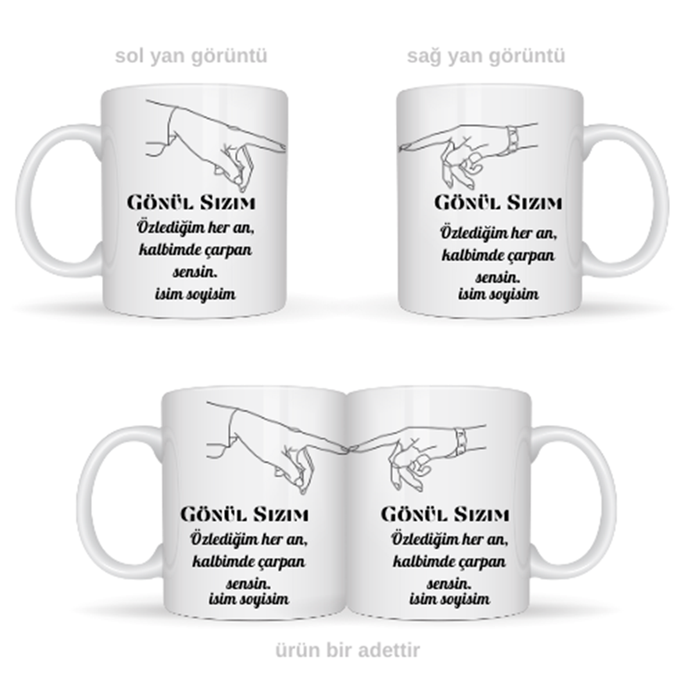 Sevgiliye özel gönül sızım temalı kupa bardak