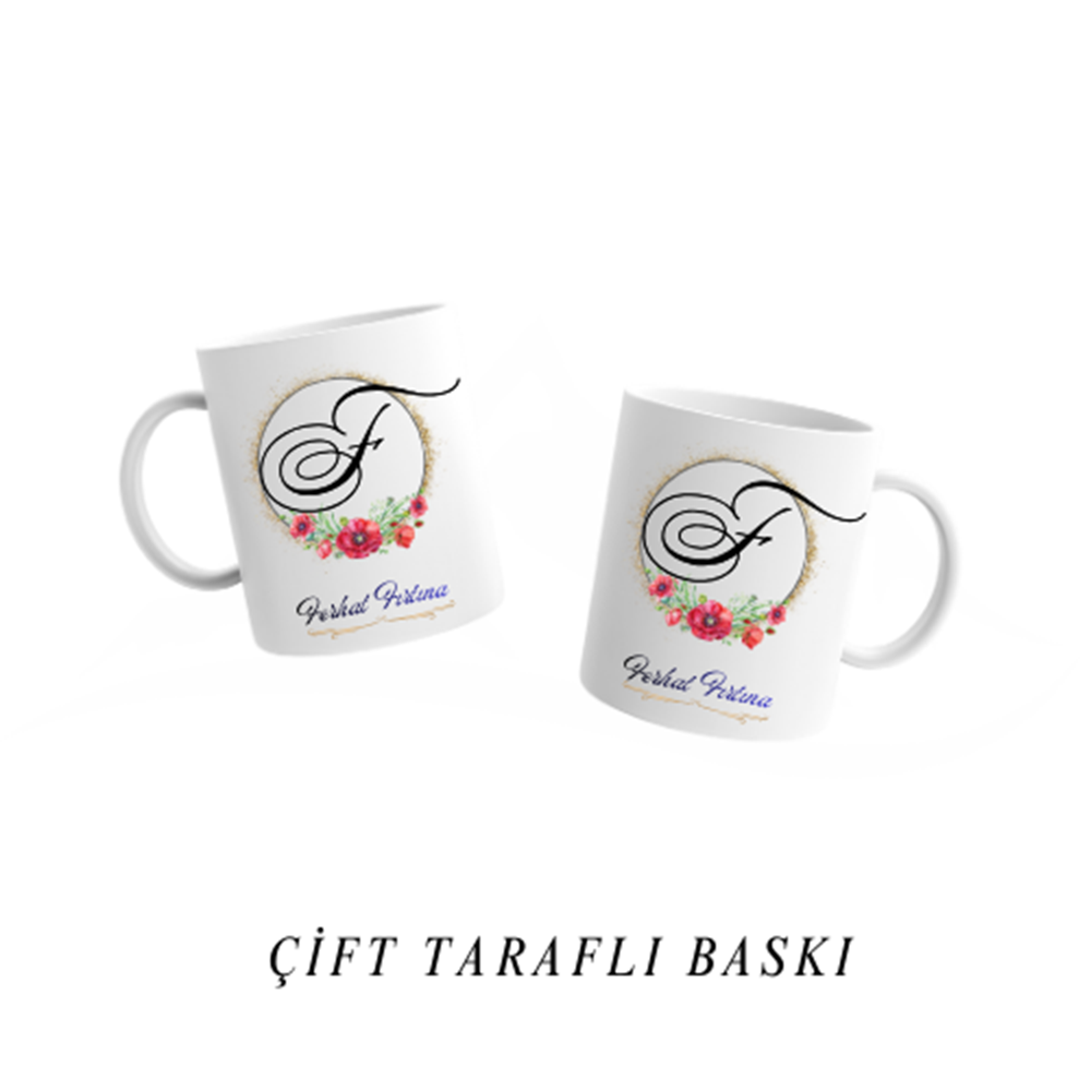 Kişiye Özel F Harfi ve İsim Yazılı Kupa Bardak