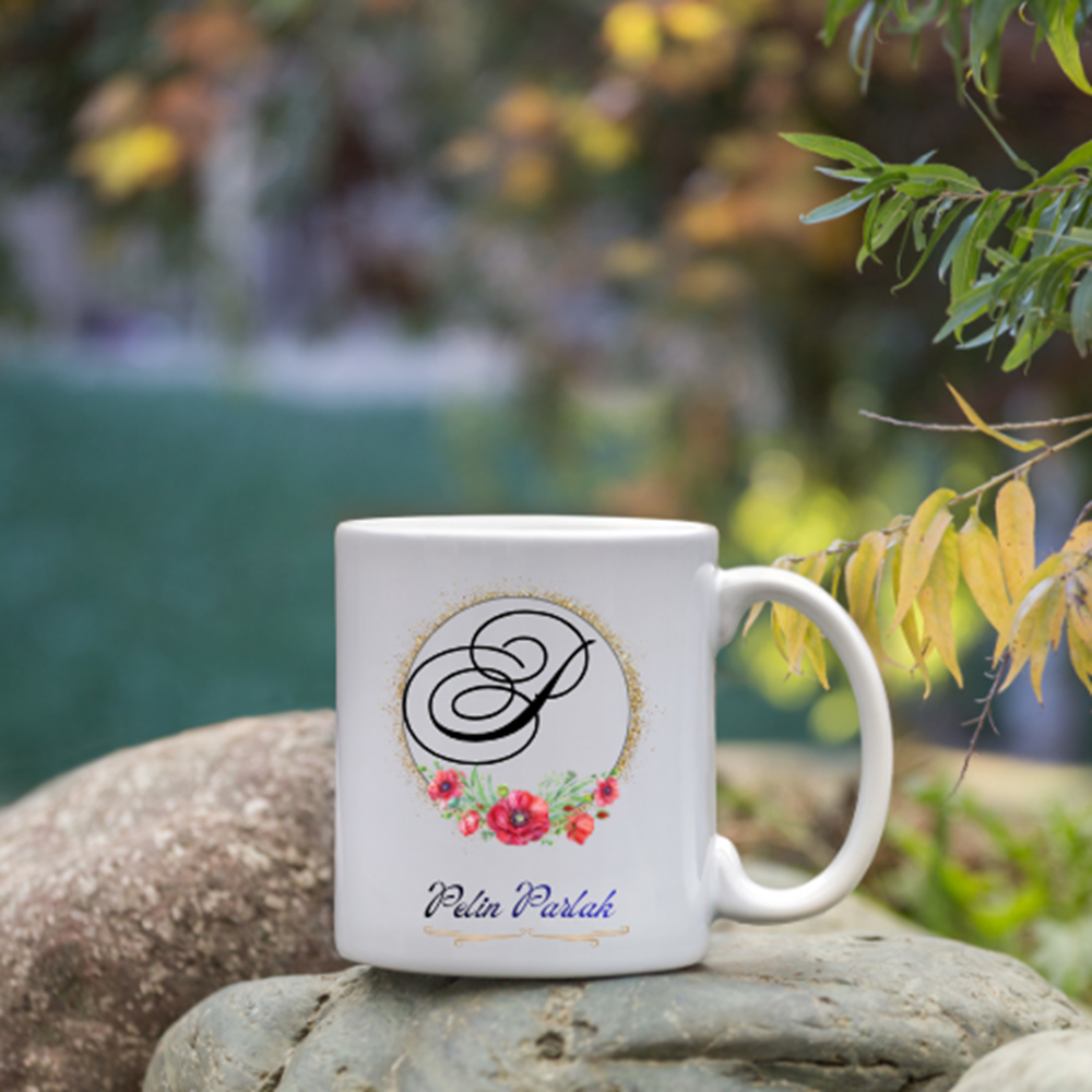 Kişiye Özel P Harfi ve İsim Yazılı Kupa Bardak