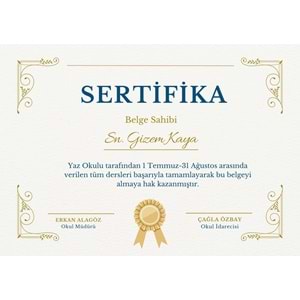 Bej Zarif Yaz Okulu Sertifika ( A4 - 300 gr )