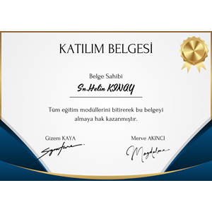 Beyaz Siyah Mavi Sade Katılım Belgesi Sertifika ( A4 - 300 gr )