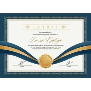 Blue Gold Classic Elegant Appreciation Certificate ( A4 - 300 gr )