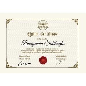 Ekru Kahverengi Sade Barista Eğitim Sertifikası ( A4 - 300 gr )