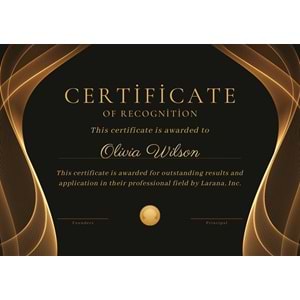 Gold Black Elegant Certificate Of Recognition ( A4 - 300 gr )