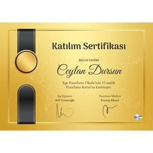 Gold Siyah Modern Katılım Sertifikası Sertifika ( A4 - 300 gr )