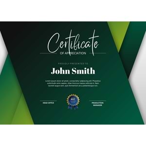Green and Dark Green Creative Certificate of Appreciation ( A4 - 300 gr )