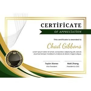 Green and Gold Minimalist Employee of the Month Certificate ( A4 - 300 gr )