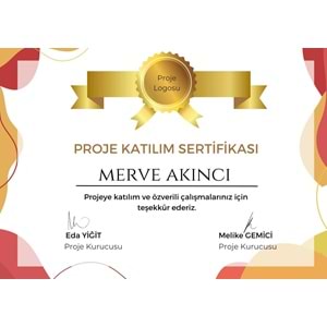 Kırmızı Altın Kurdele Proje Katılım Sertifikası ( A4 - 300 gr )