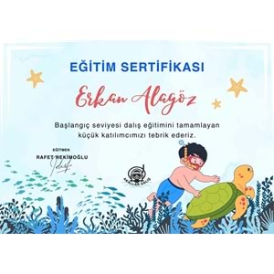 Mavi Sade Çocuk Deniz Altı Dalış Eğitim Başarı Sertifikası ( A4 - 300 gr )