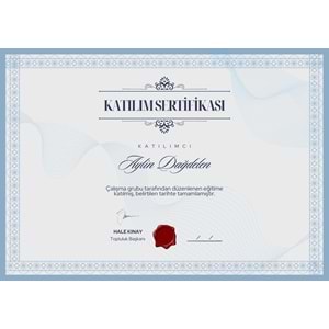 Mavi ve Beyaz Sade Minimalist Yatay Katılım Sertifikası ( A4 - 300 gr )