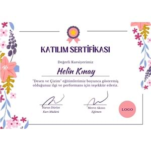 Renkli İllüstratif Çiçekli Katılım Sertifikası ( A4 - 300 gr )