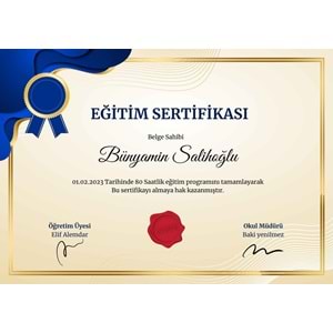 Sarı Lacivert Modern Eğitim Sertifika ( A4 - 300 gr )