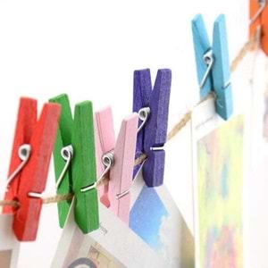 Cancopy Rengarenk Ahşap Fotoğraf Mandalı (1 Adet) + 1 Metre Kraft İp Hediye