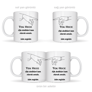 Sevgiliye özel tek hece temalı kupa bardak