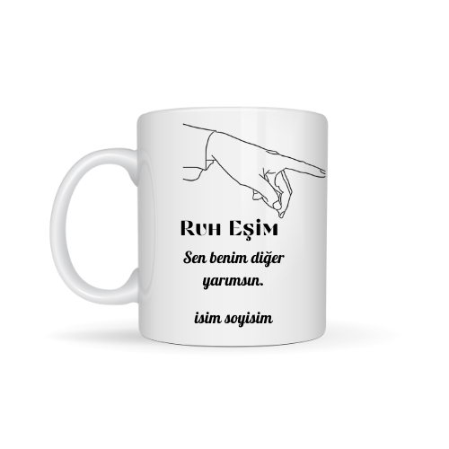 Sevgiliye özel ruh eşim temalı kupa bardak