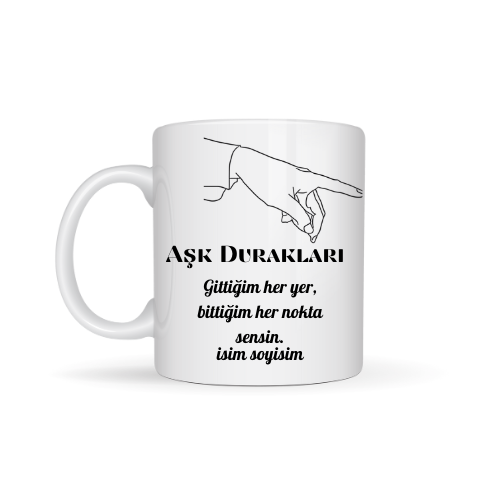 Sevgiliye özel aşk durakları temalı kupa bardak