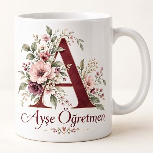 Çiçekli Baş Harf – İsme Özel Öğretmen Kupası