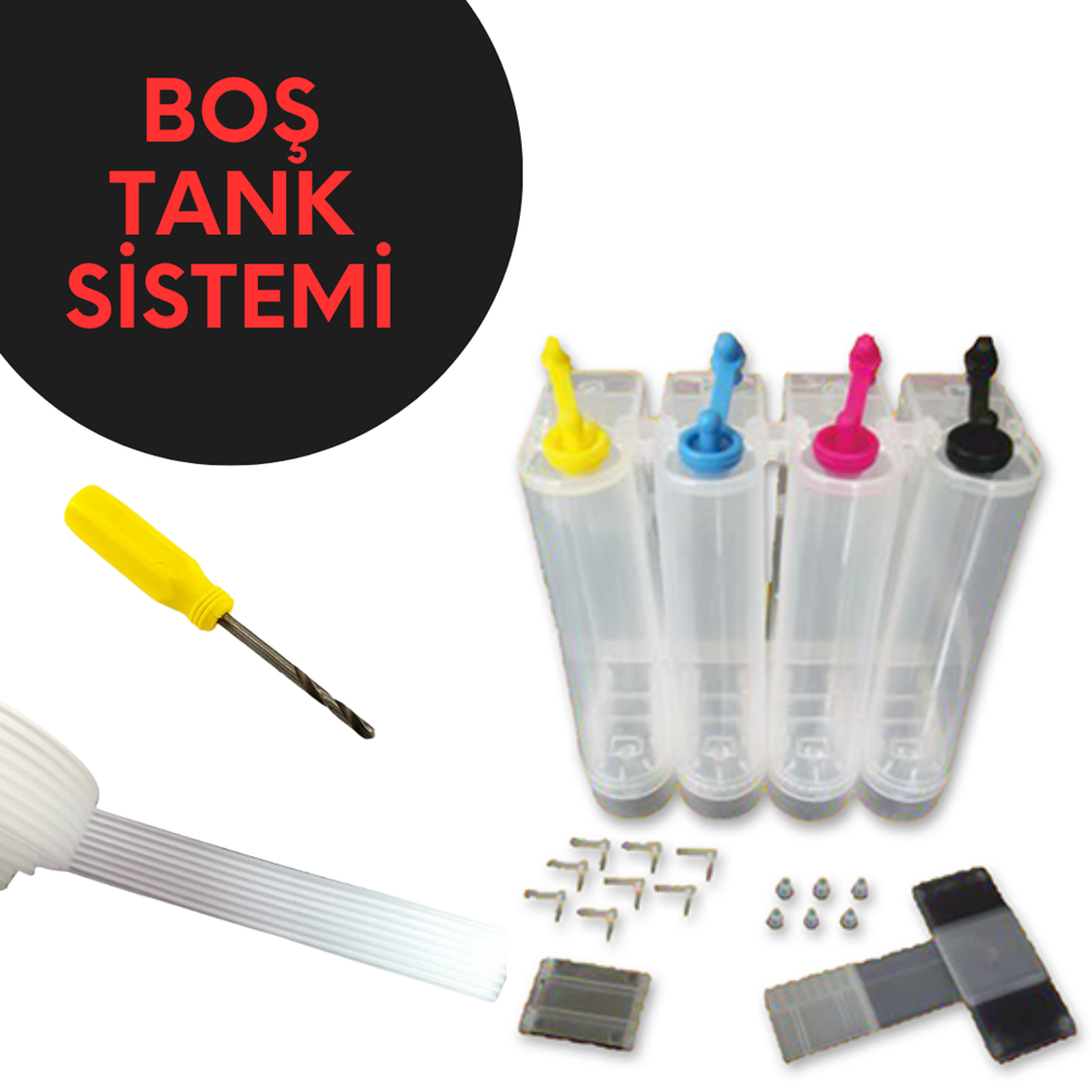 4 Renk Yazıcılar için UYUMLU ŞEFFAF BİTMEYEN KARTUŞ TANKI (BOŞ)