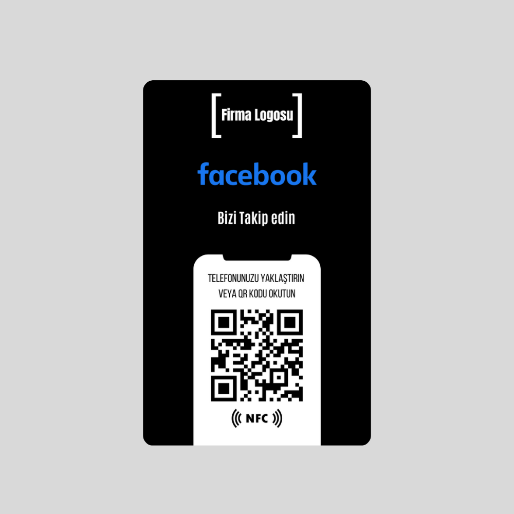 NFC ve QR Kodlu Facebook Takip Kartı ( black )
