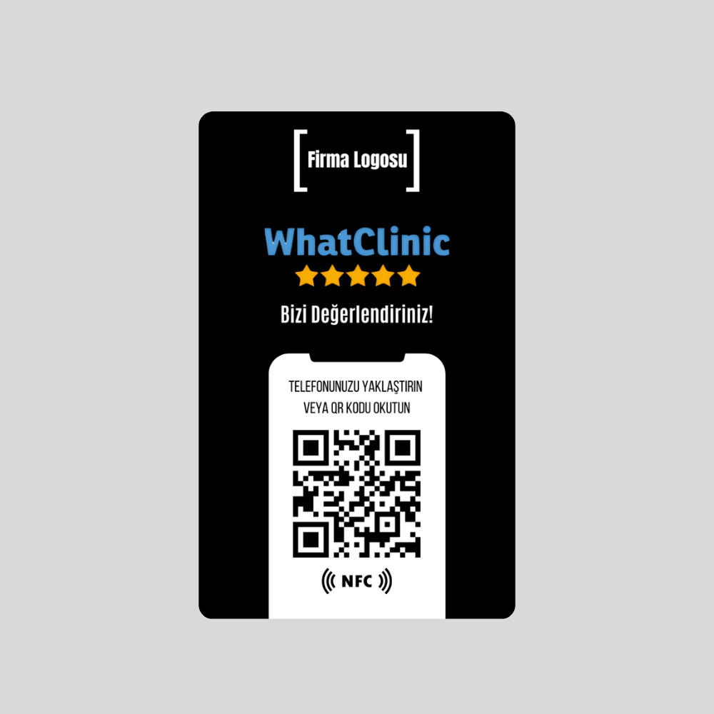 NFC ve QR Kodlu WhatClinic Yorum ve Puanlama Kartı ( black )