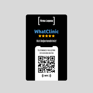 NFC ve QR Kodlu WhatClinic Yorum ve Puanlama Kartı ( black )