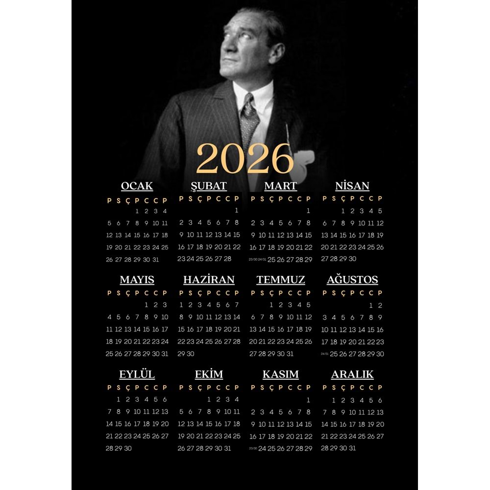 2026 ATATÜRK TAKVİM ( 29cm x 42cm ) A3 ekonomik