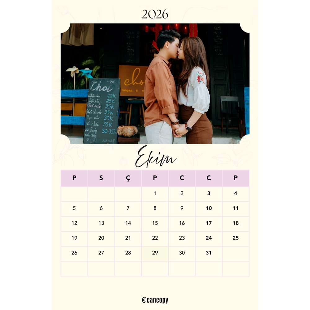 Kişiye Özel Takvim ( 10cm x 15cm ) 12 adet ekonomik