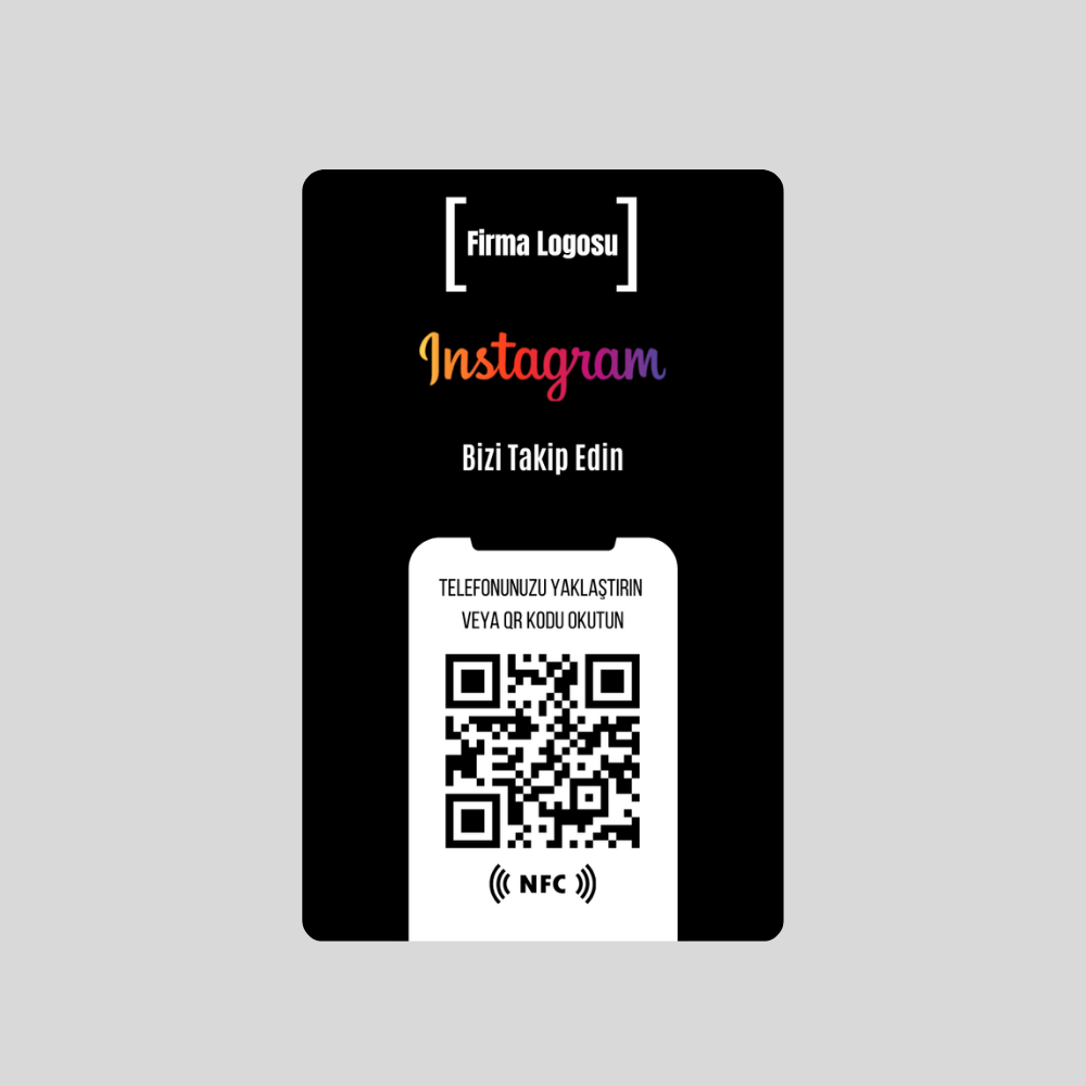 NFC ve QR Kodlu İnstagram Takip Kartı (black)