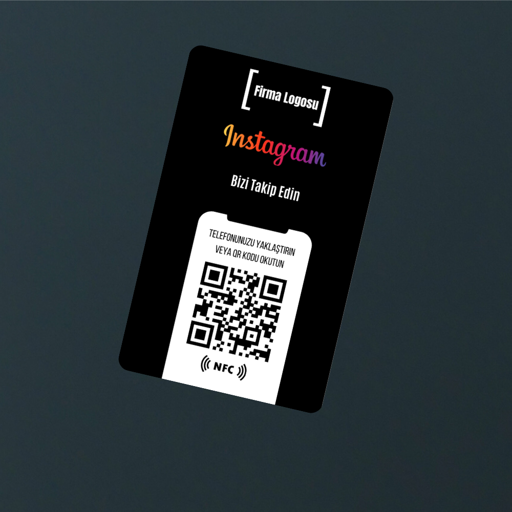 NFC ve QR Kodlu İnstagram Takip Kartı (black)