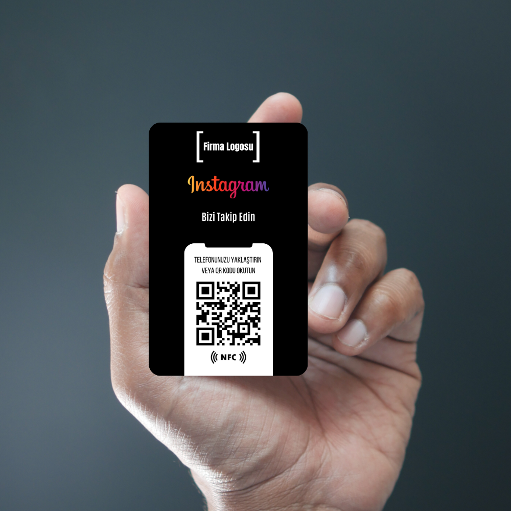 NFC ve QR Kodlu İnstagram Takip Kartı (black)