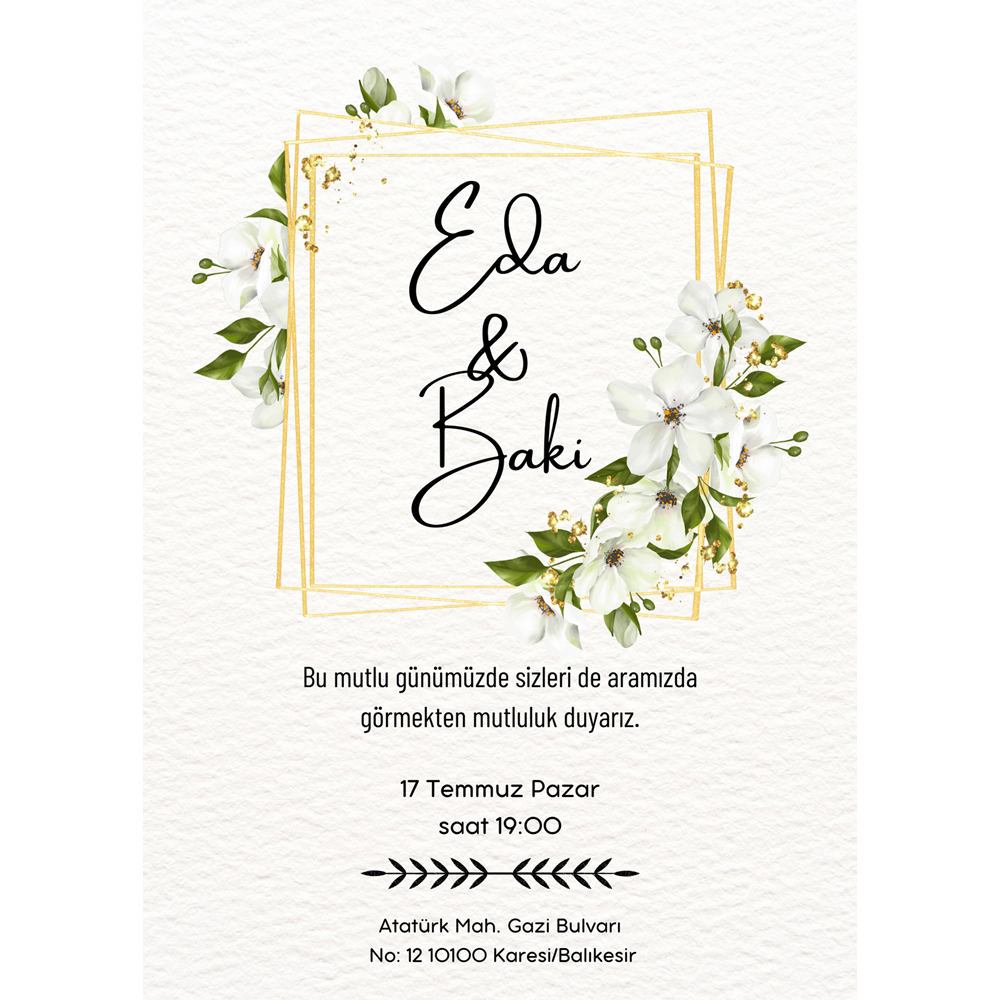 Yeşil ve Gri Vintage Düğün Töreni Davetiye Dikey2