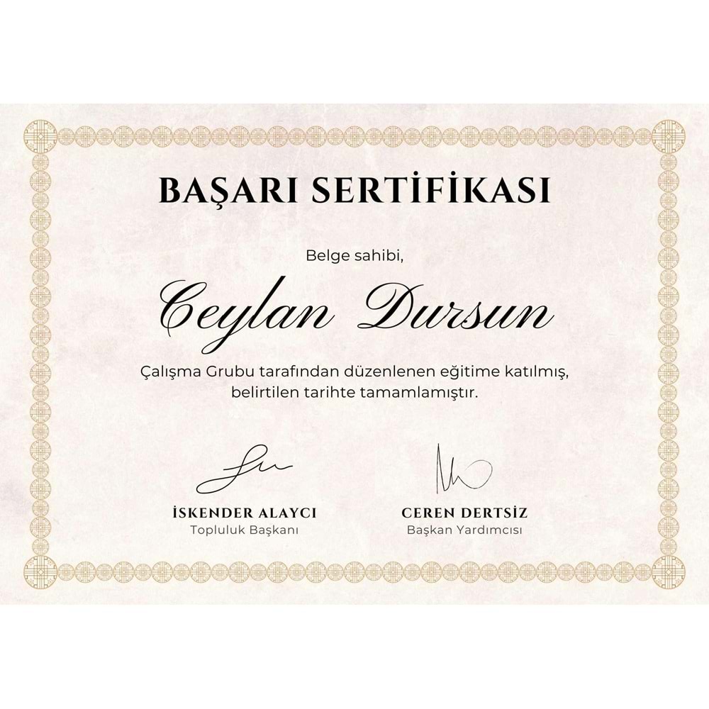 Altın Sarısı Etnik Minimalist Diploma Başarı Sertifikası ( A4 - 300 gr )