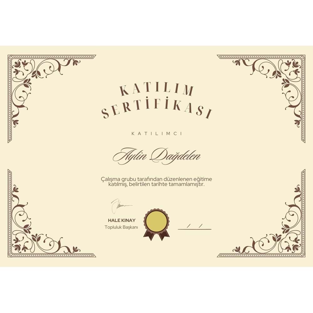 Bej ve Kahverengi Modern Sade Yatay A4 Başarı Sertifikası ( A4 - 300 gr )