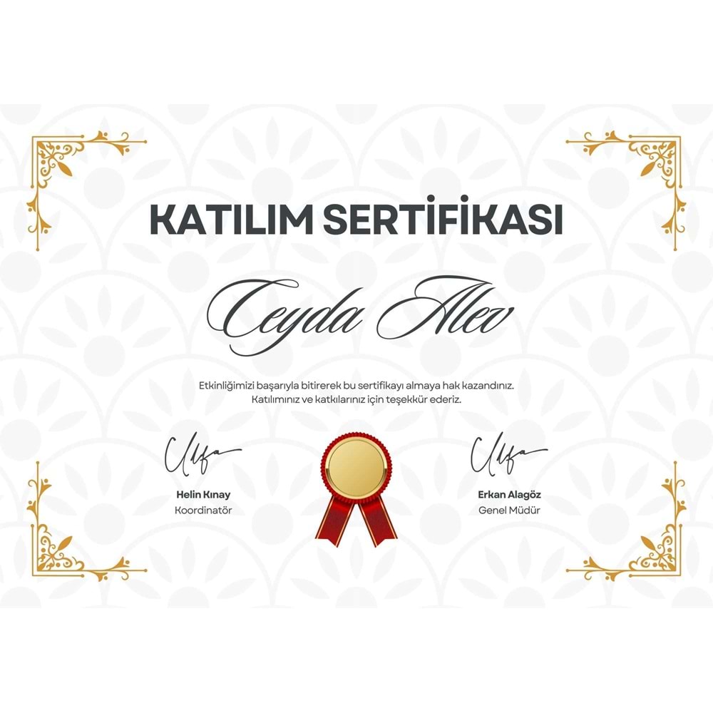Beyaz ve Sarı Etkinlik Katılım Sertifikası ( A4 - 300 gr )