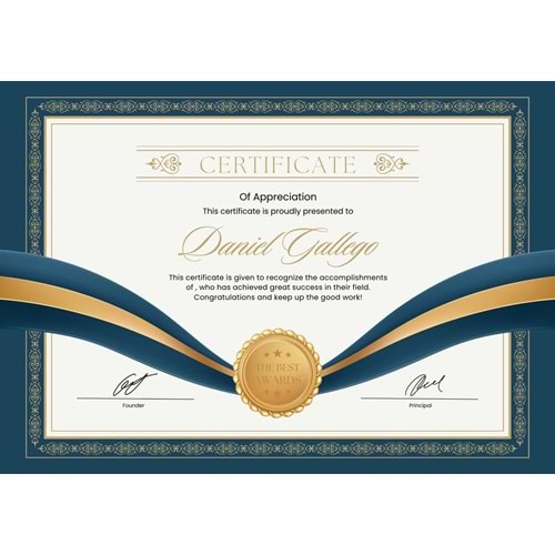 Blue Gold Classic Elegant Appreciation Certificate ( A4 - 120 gr )