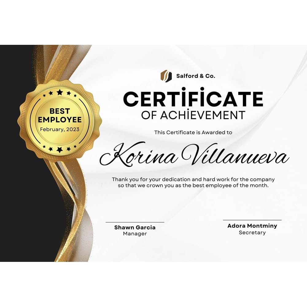 Gold And Black Modern Certficate ( A4 - 300 gr )