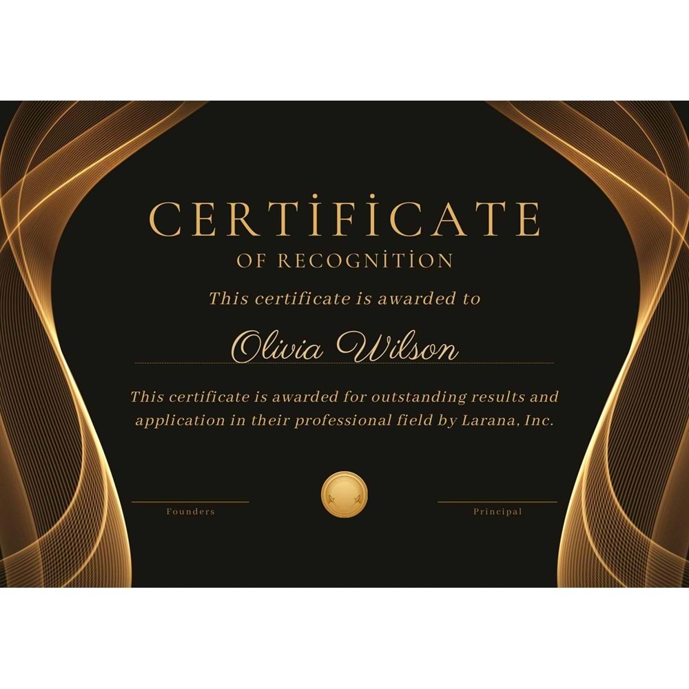 Gold Black Elegant Certificate Of Recognition ( A4 - 300 gr )