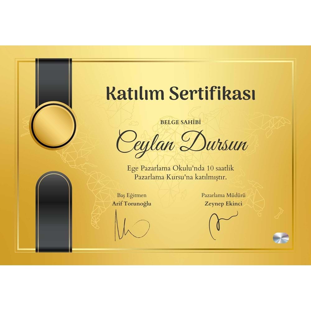 Gold Siyah Modern Katılım Sertifikası Sertifika ( A4 - 300 gr )