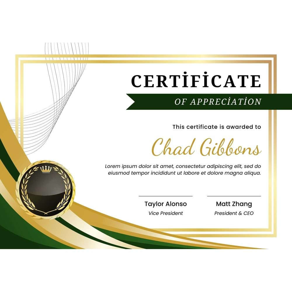 Green and Gold Minimalist Employee of the Month Certificate ( A4 - 300 gr )