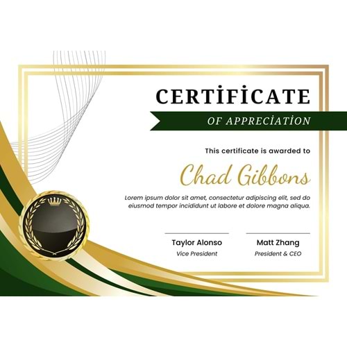 Green and Gold Minimalist Employee of the Month Certificate ( A4 - 300 gr )