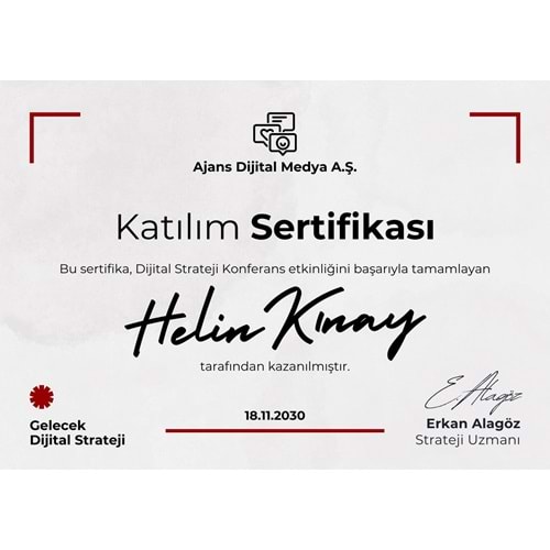 Gri Kırmızı Siyah Sade Modern Katılım Sertifikası ( A4 - 120 gr )