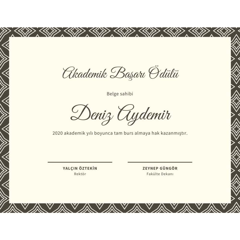 Kahverengi Arabesk Desen Akademik Sertifika ( A4 - 300 gr )