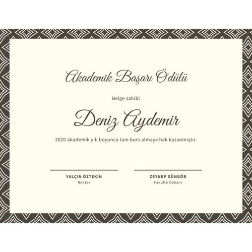 Kahverengi Arabesk Desen Akademik Sertifika ( A4 - 120 gr )