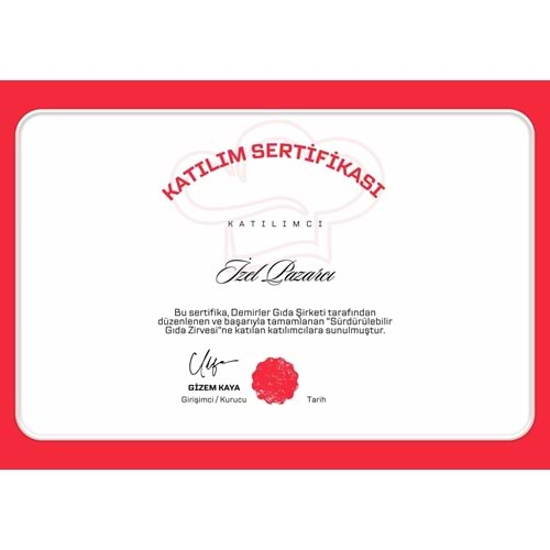 Kırmızı ve Beyaz Modern Yatay A4 Katılım Sertifikası ( A4 - 300 gr )