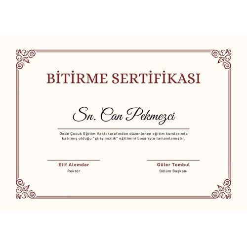Kırmızı Vintage Bitirme Sertifikası ( A4 - 200 gr )