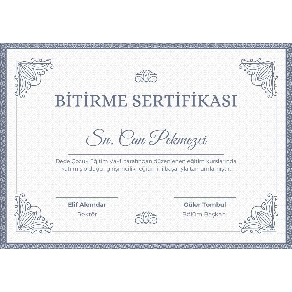 Mavi Modern Bitirme Sertifikası ( A4 - 300 gr )